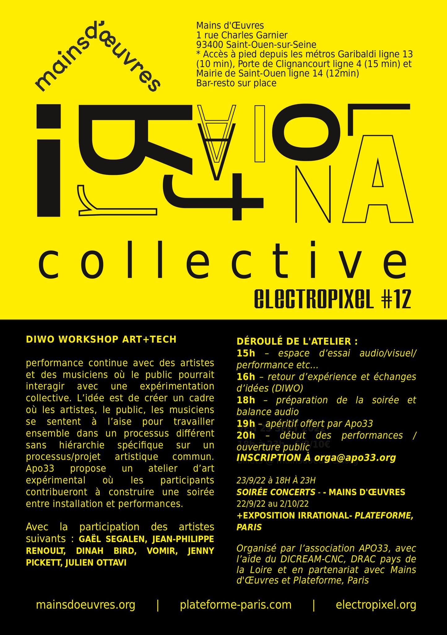 Electropixel 12 – Diwo workshop Art+tech – Mains D’oeuvres – 24 Septembre